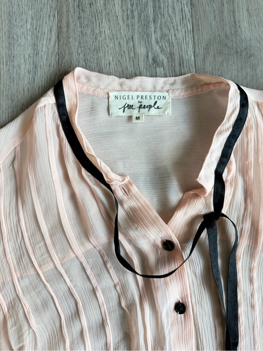Nigel Preston Free People Sheer Tie-Neck Blouse - Pink - Picture 3 of 5